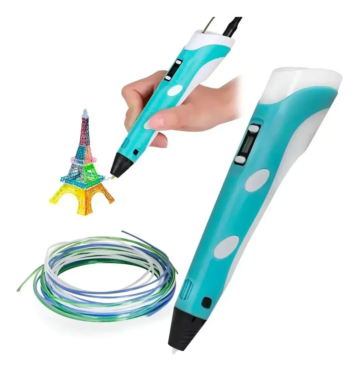 Lápiz 3D con pantalla LCD + 3 filamentos + base USB
