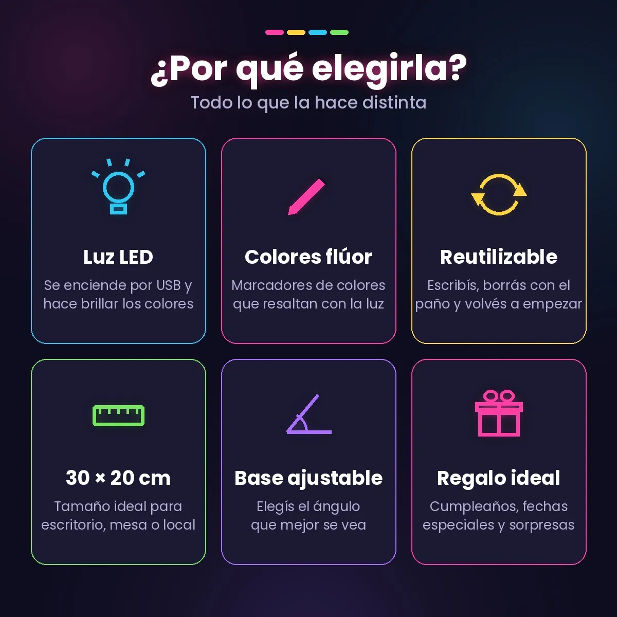 Pizarra mágica LED USB de acrílico con base ajustable + 7 marcadores - Imagen 5