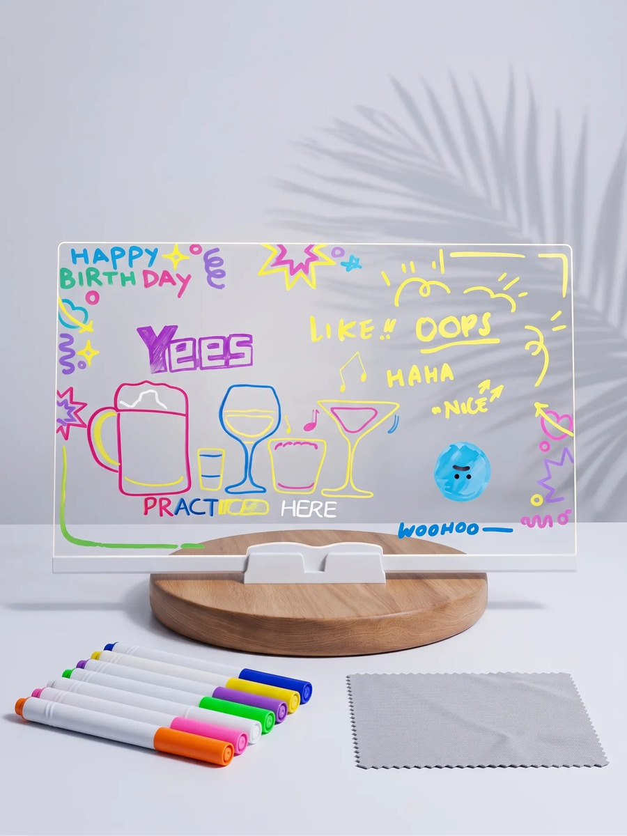 Pizarra mágica LED USB de acrílico con base ajustable + 7 marcadores