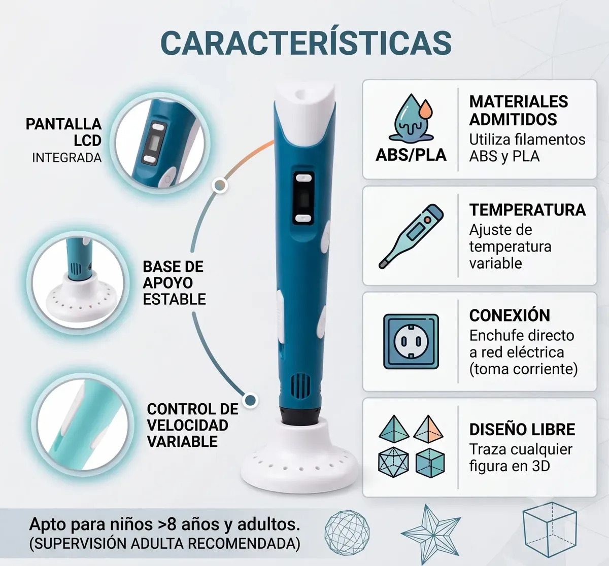 Combo Lápiz 3D + 100 m de filamento + Pizarra mágica LED - Imagen 7