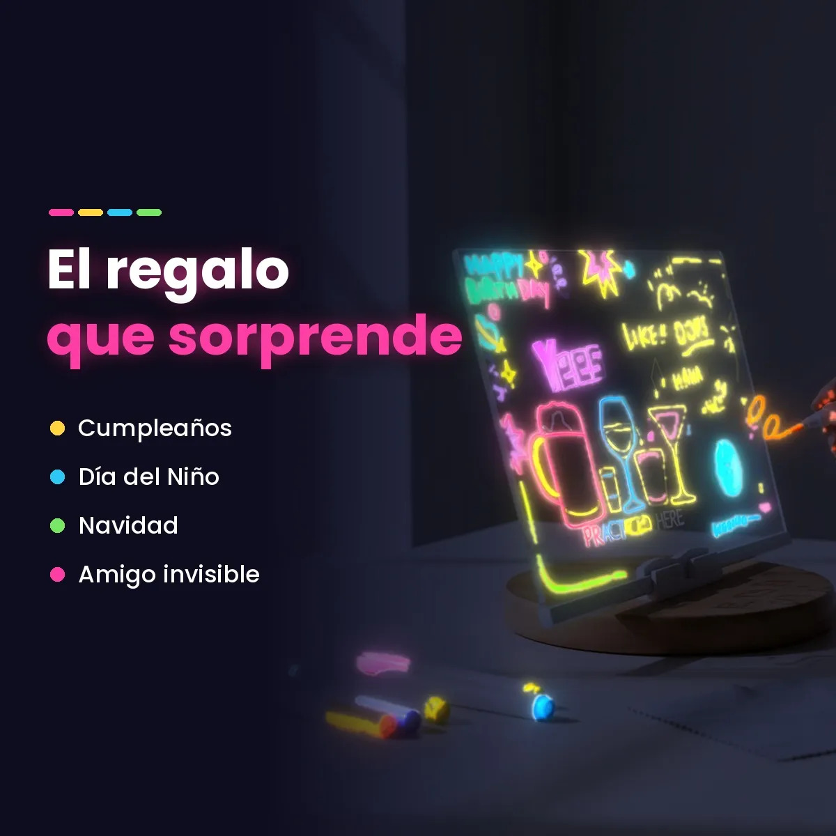 Pizarra mágica LED USB de acrílico con base ajustable + 7 marcadores - Imagen 4