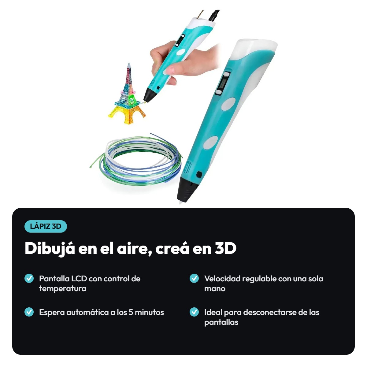 Lápiz 3D con pantalla LCD dibujando en el aire