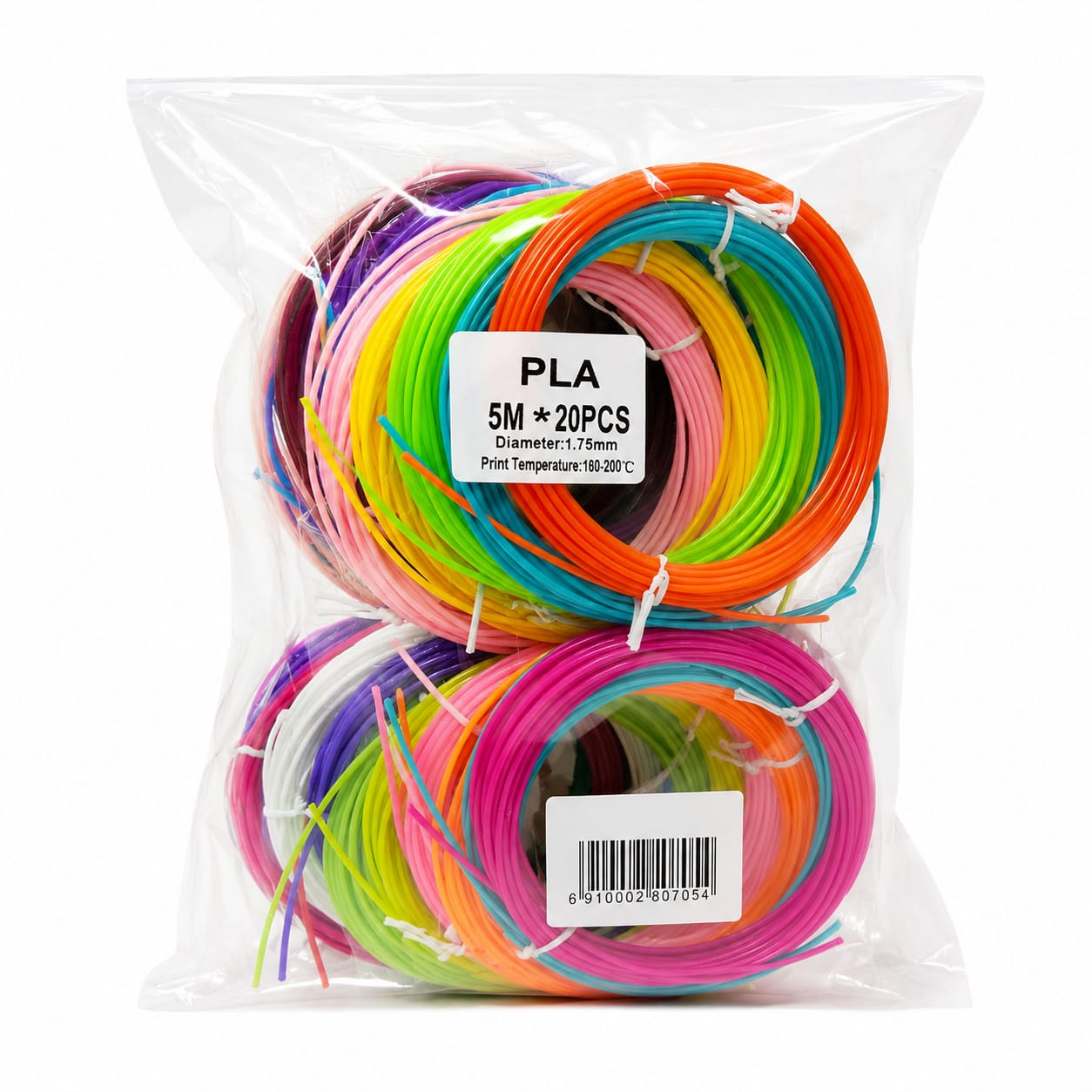 Bolsa de filamentos PLA para lápiz 3D, 20 rollos de 5 metros en colores surtidos